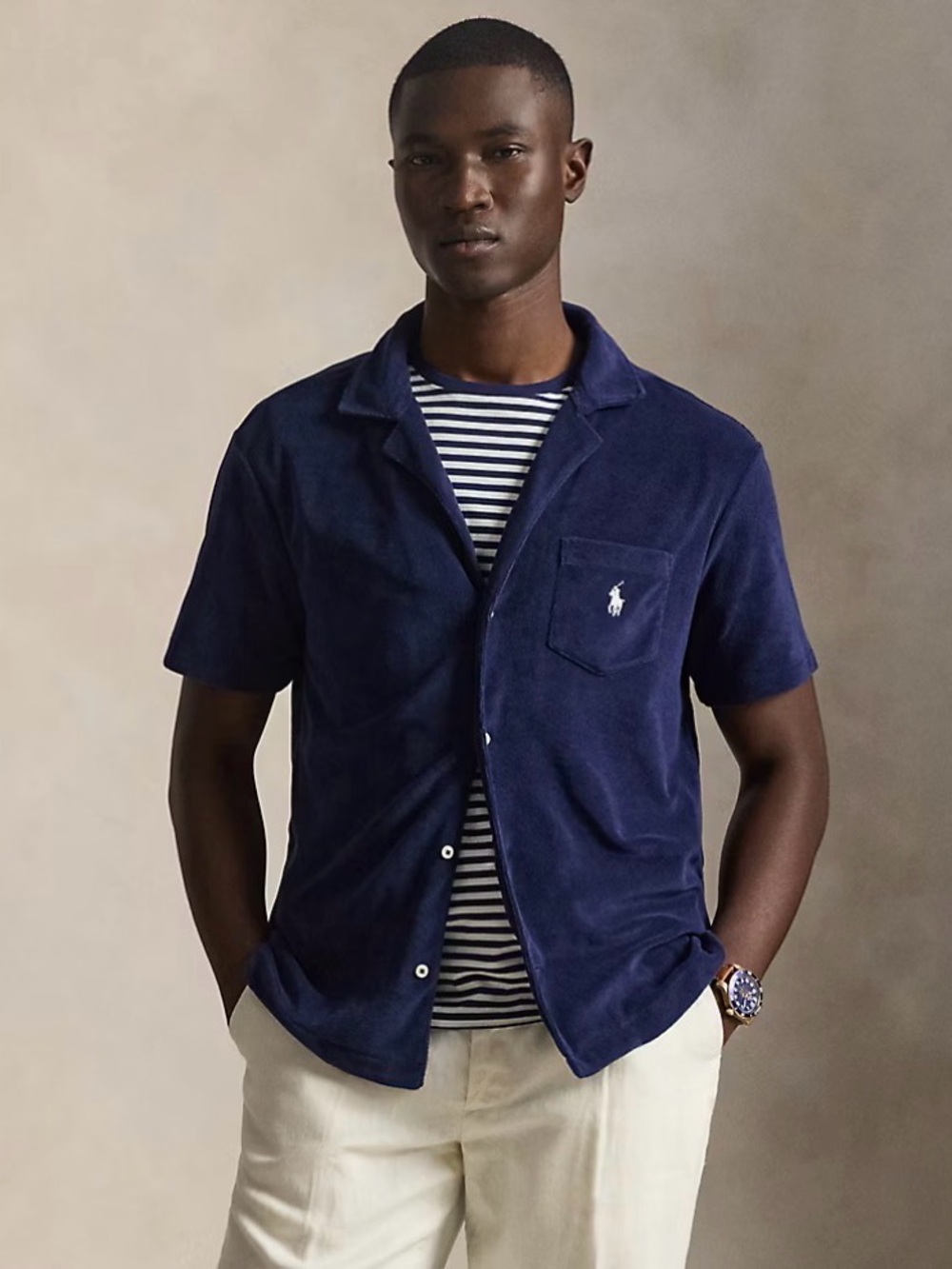 Polo by Ralph Lauren Navy Short-Sleeve Terry Button-Down Shirt